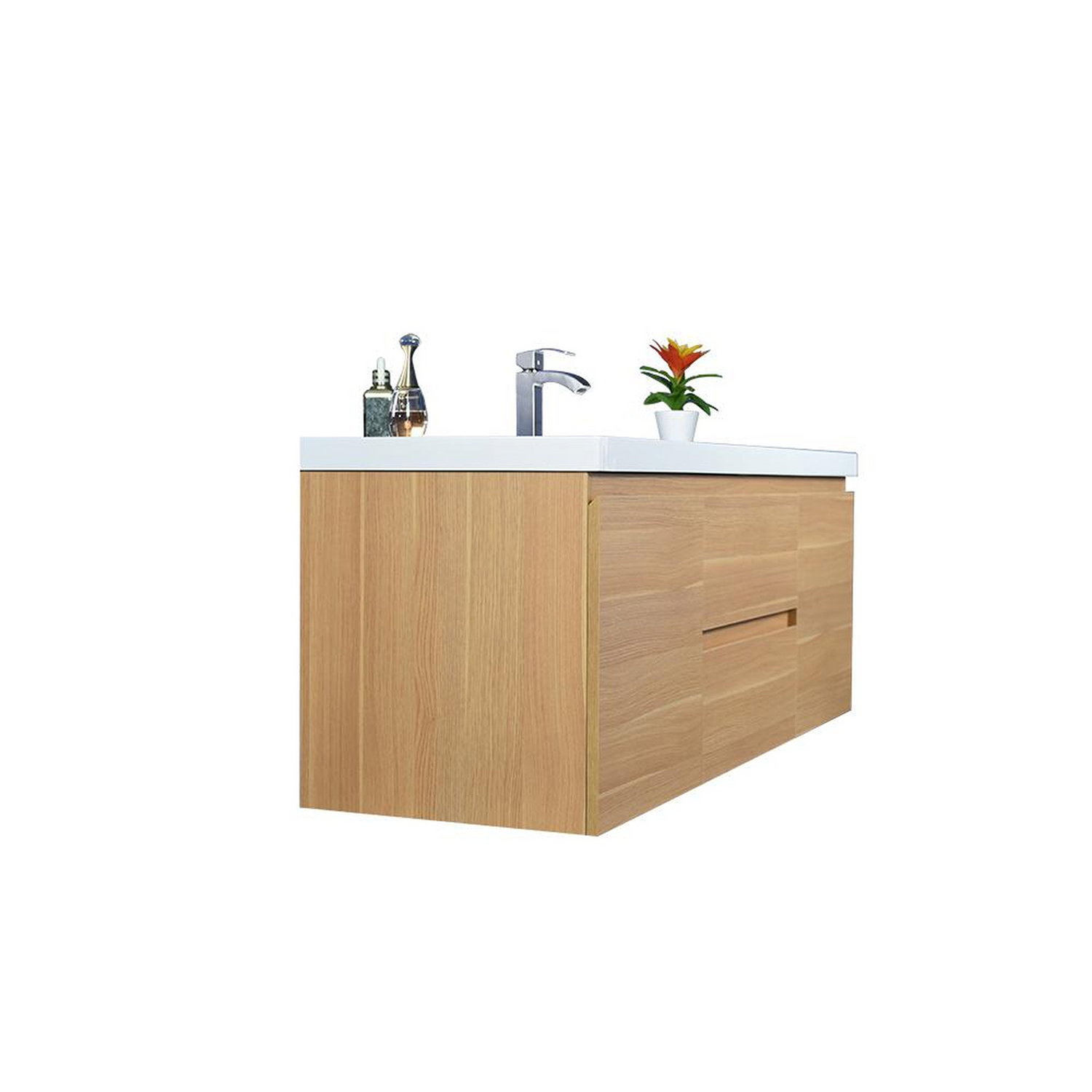 Boho Elegance 60&quot; White Oak Wall-Mounted Vanity With Single Reinforced White Acrylic Sink