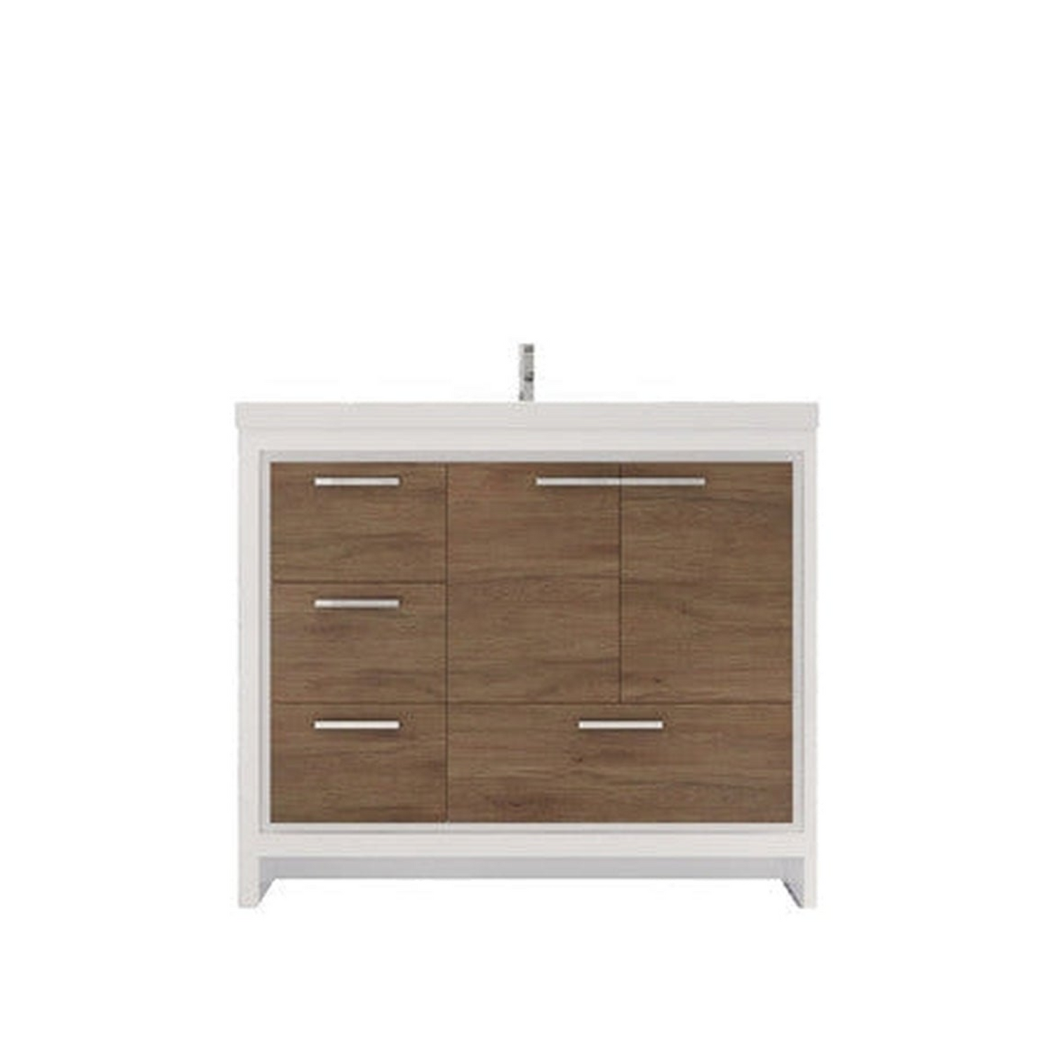 Amara 42&quot; White Oak Freestanding Vanity With Left Side Drawers and Single Reinforced White Acrylic Sink