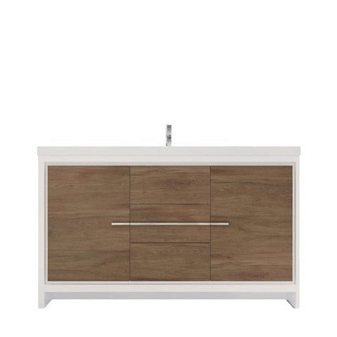 Amara 60&quot; White Oak Freestanding Vanity With Single Reinforced White Acrylic Sink
