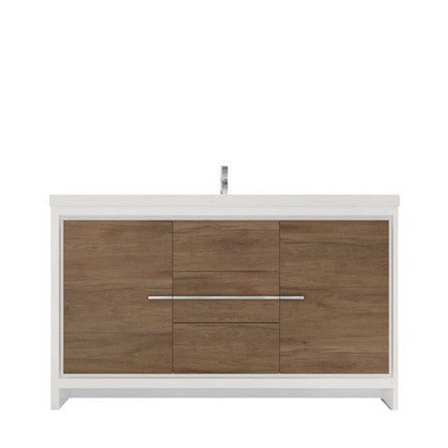 Amara 60&quot; White Oak Freestanding Vanity With Single Reinforced White Acrylic Sink