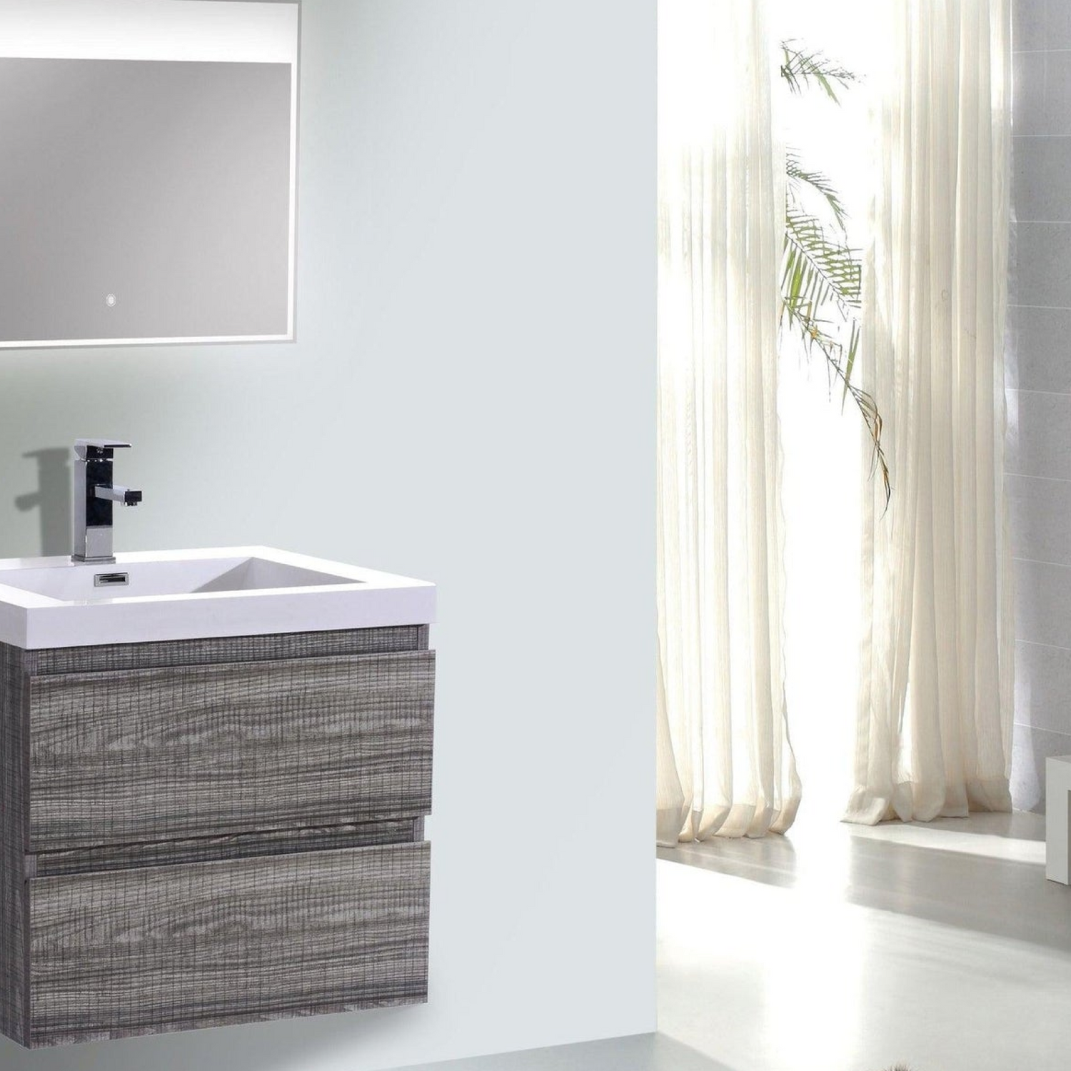 Boho Elegance 24&quot; High Gloss Ash Gray Wall-Mounted Vanity With Single Reinforced White Acrylic Sink