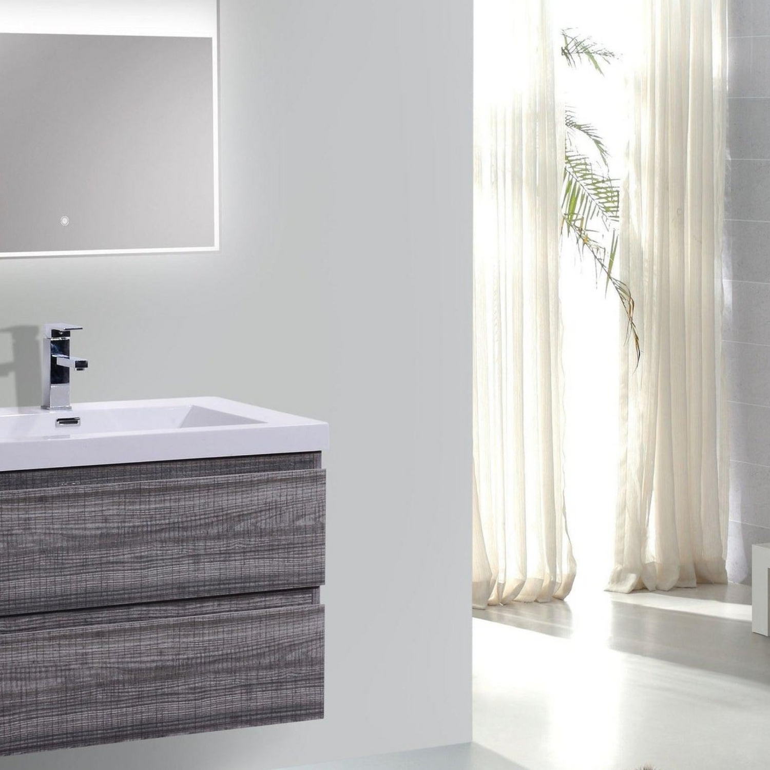 Boho Elegance 30&quot; High Gloss Ash Gray Wall-Mounted Vanity With Single Reinforced White Acrylic Sink