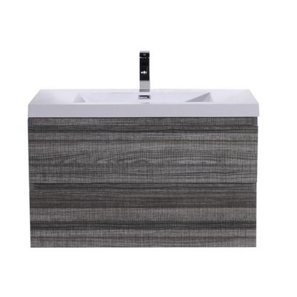 Boho Elegance 36&quot; High Gloss Ash Gray Wall-Mounted Vanity With Single Reinforced White Acrylic Sink