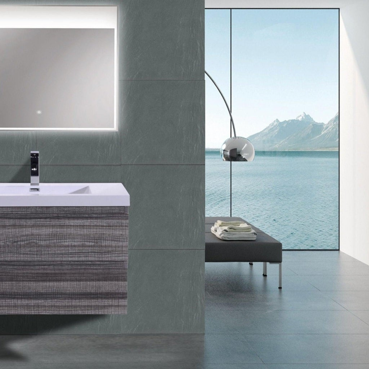 Boho Elegance 36&quot; High Gloss Ash Gray Wall-Mounted Vanity With Single Reinforced White Acrylic Sink