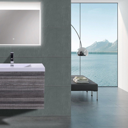 Boho Elegance 36&quot; High Gloss Ash Gray Wall-Mounted Vanity With Single Reinforced White Acrylic Sink