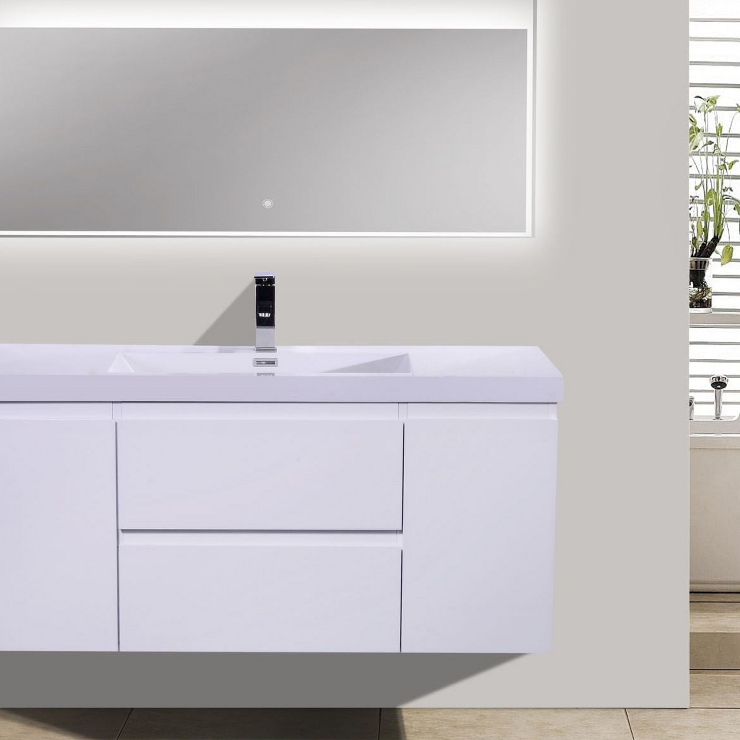 Boho Elegance 48&quot; High Gloss White Wall-Mounted Vanity With Single Reinforced White Acrylic Sink