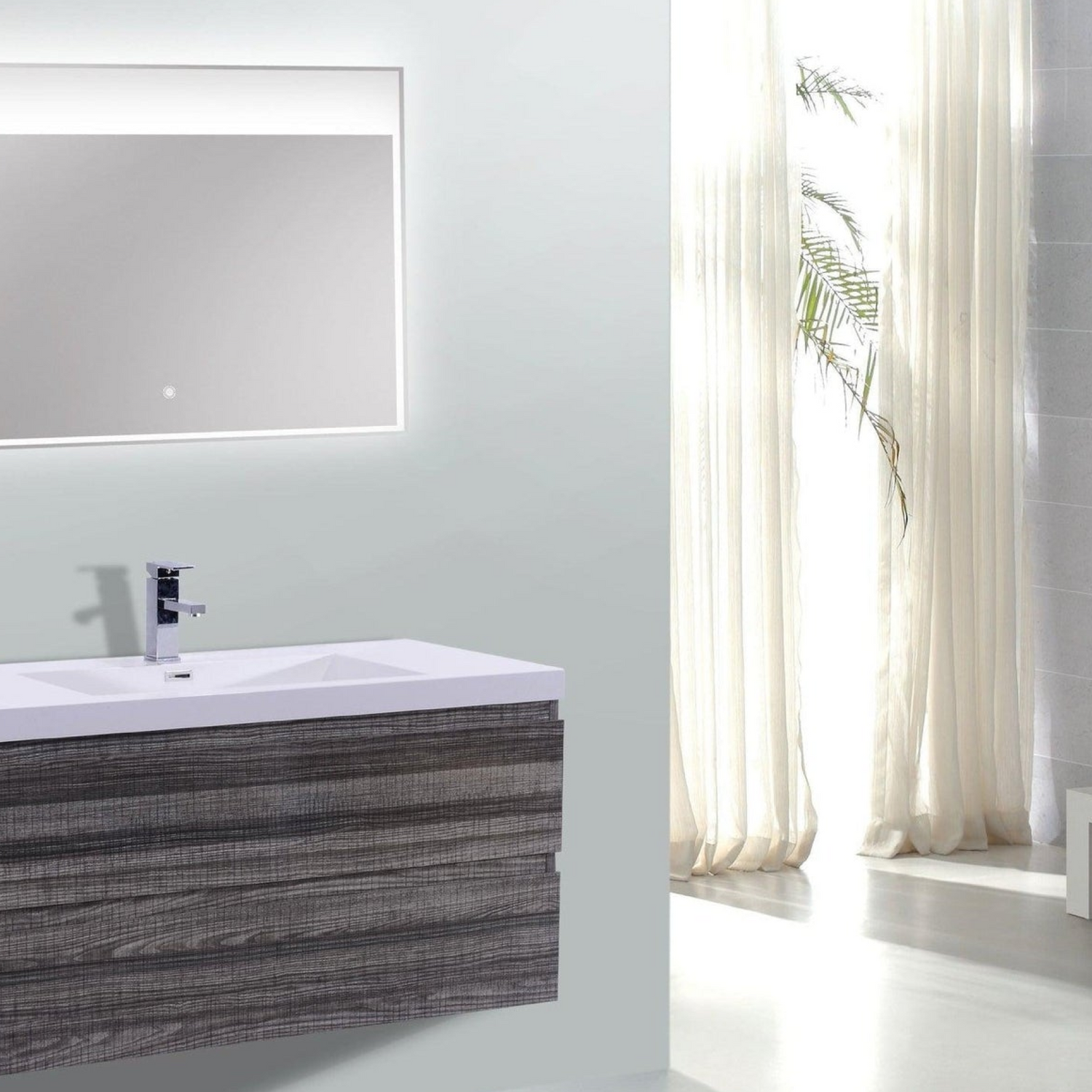 Boho Elegance 42&quot; High Gloss Ash Gray Wall-Mounted Vanity With Single Reinforced White Acrylic Sink