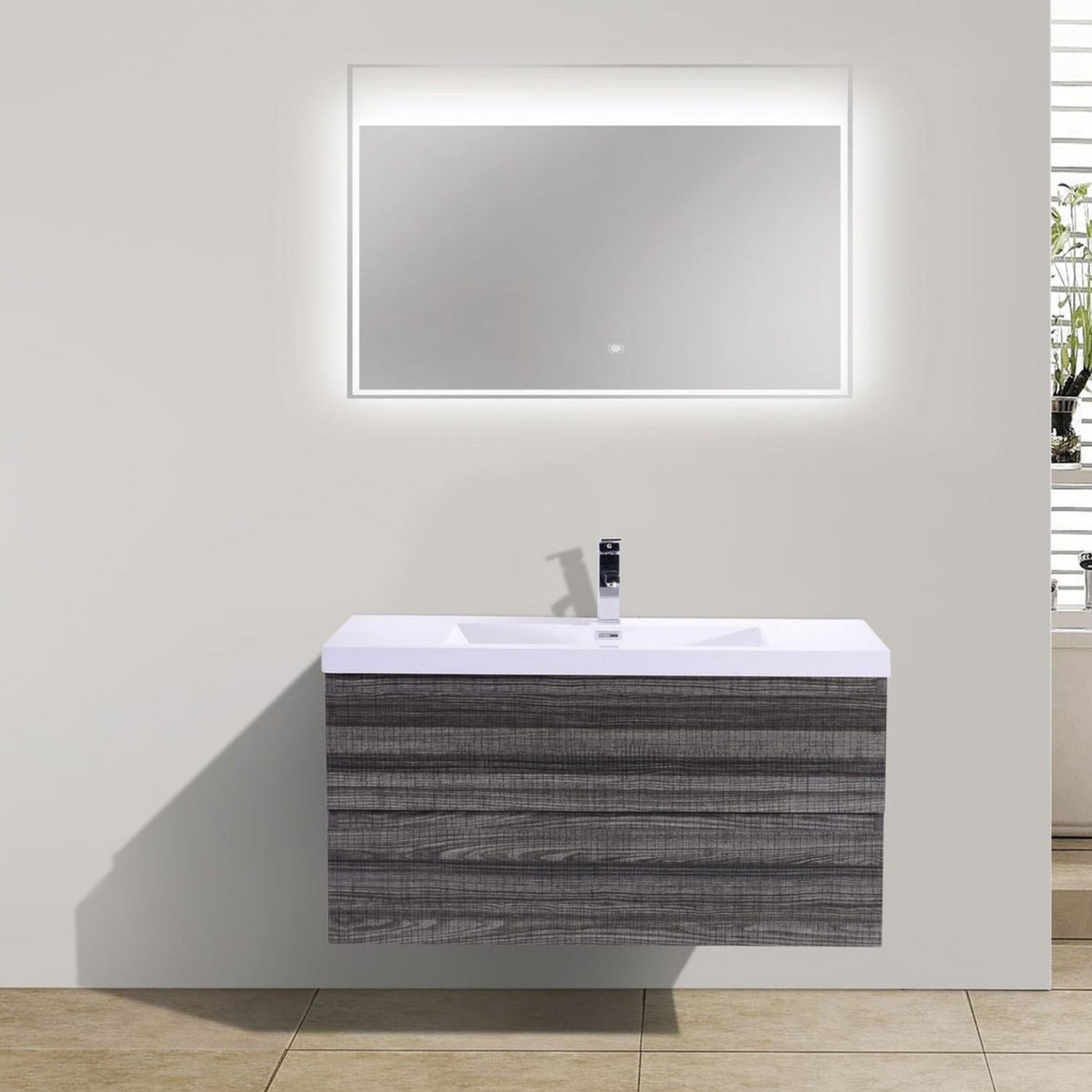 Boho Elegance 42&quot; High Gloss Ash Gray Wall-Mounted Vanity With Single Reinforced White Acrylic Sink