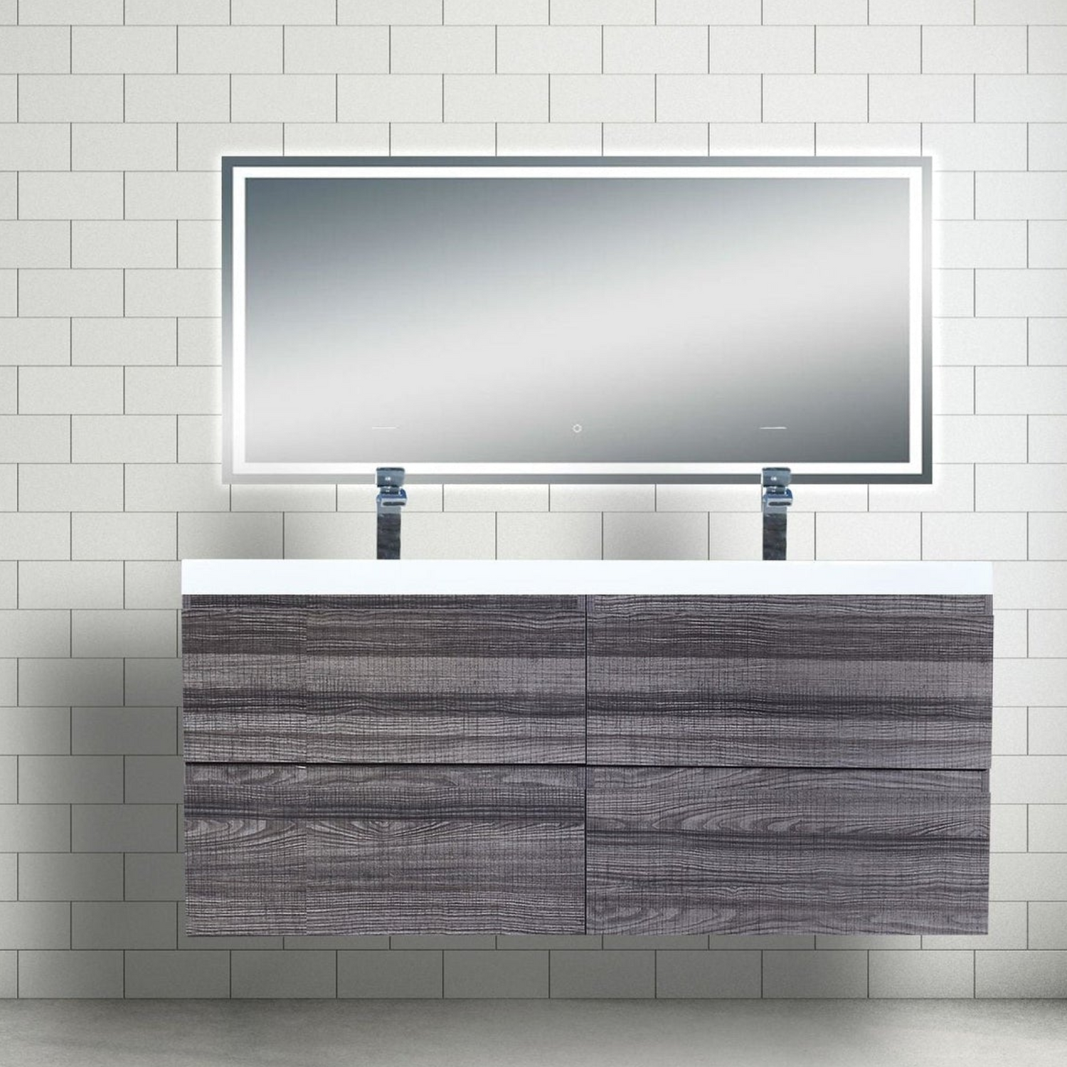 Boho Elegance 48&quot; High Gloss Ash Gray Wall-Mounted Vanity With Double Reinforced White Acrylic Sinks
