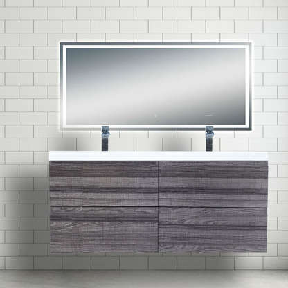 Boho Elegance 48&quot; High Gloss Ash Gray Wall-Mounted Vanity With Double Reinforced White Acrylic Sinks