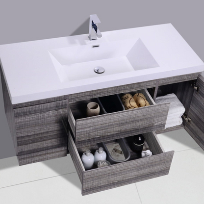 Boho Elegance 48&quot; High Gloss Ash Gray Wall-Mounted Vanity With Single Reinforced White Acrylic Sink