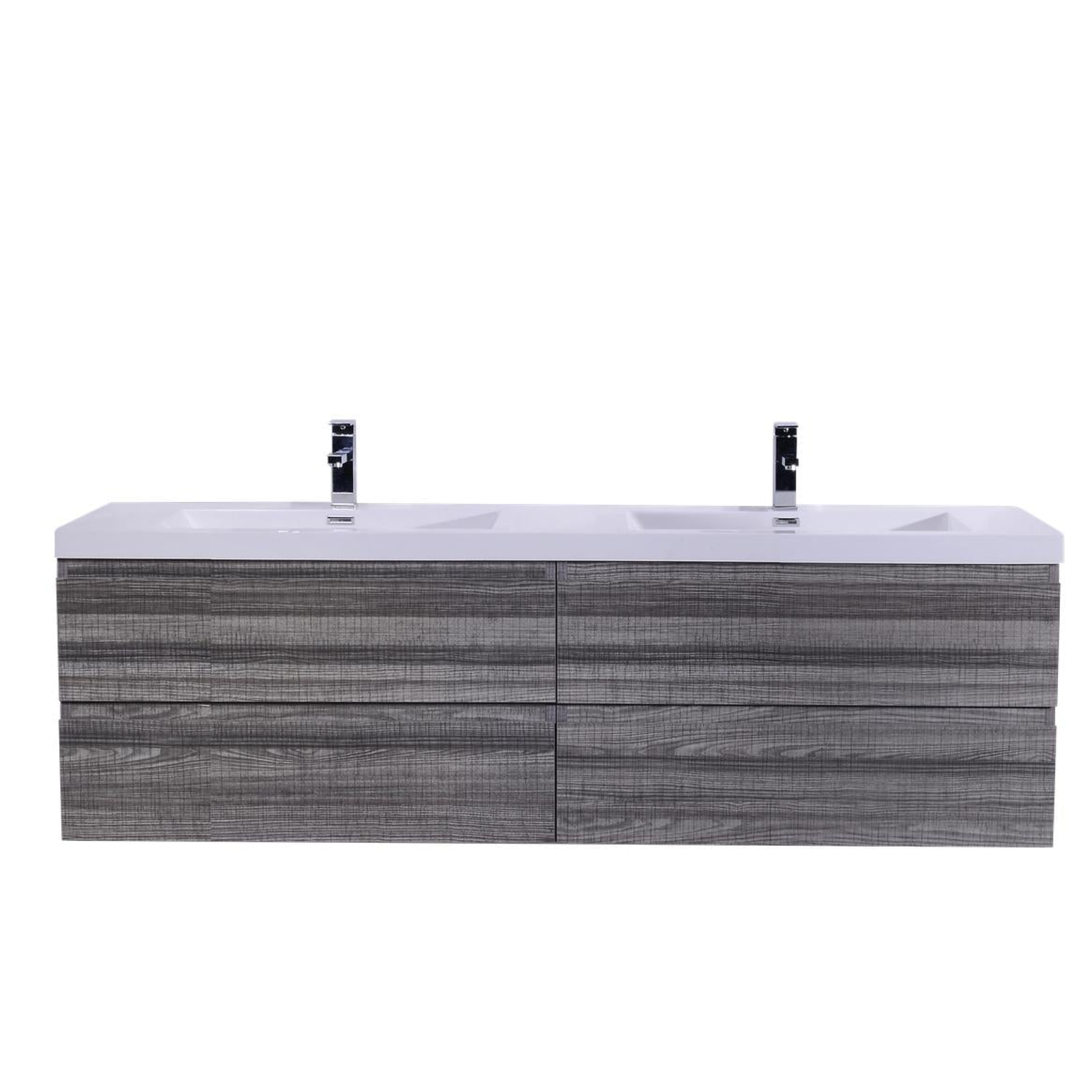 Boho Elegance 72&quot; High Gloss Ash Gray Wall-Mounted Vanity With Double Reinforced White Acrylic Sinks