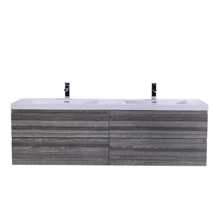 Boho Elegance 72&quot; High Gloss Ash Gray Wall-Mounted Vanity With Double Reinforced White Acrylic Sinks