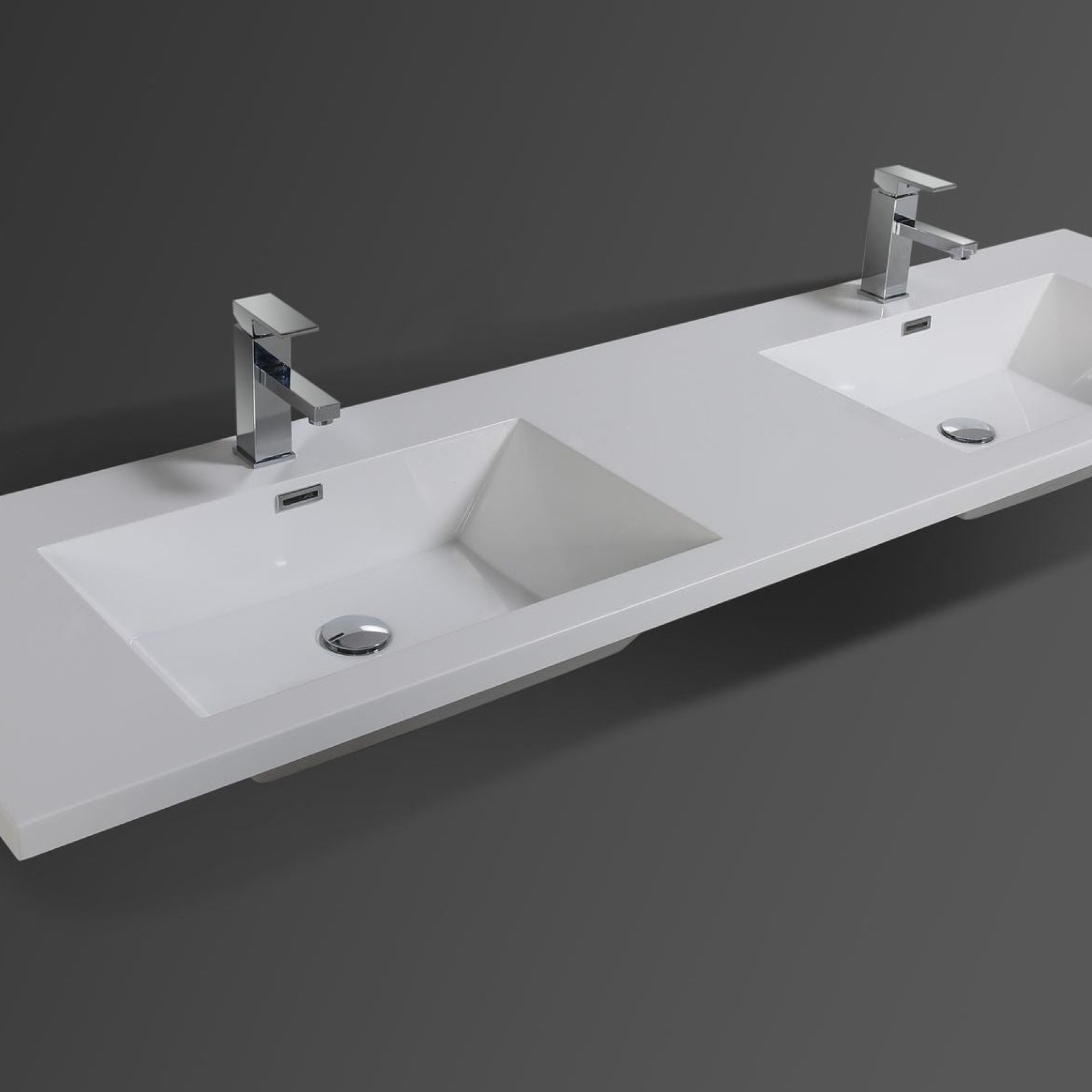 Boho Elegance 72&quot; High Gloss Ash Gray Wall-Mounted Vanity With Double Reinforced White Acrylic Sinks