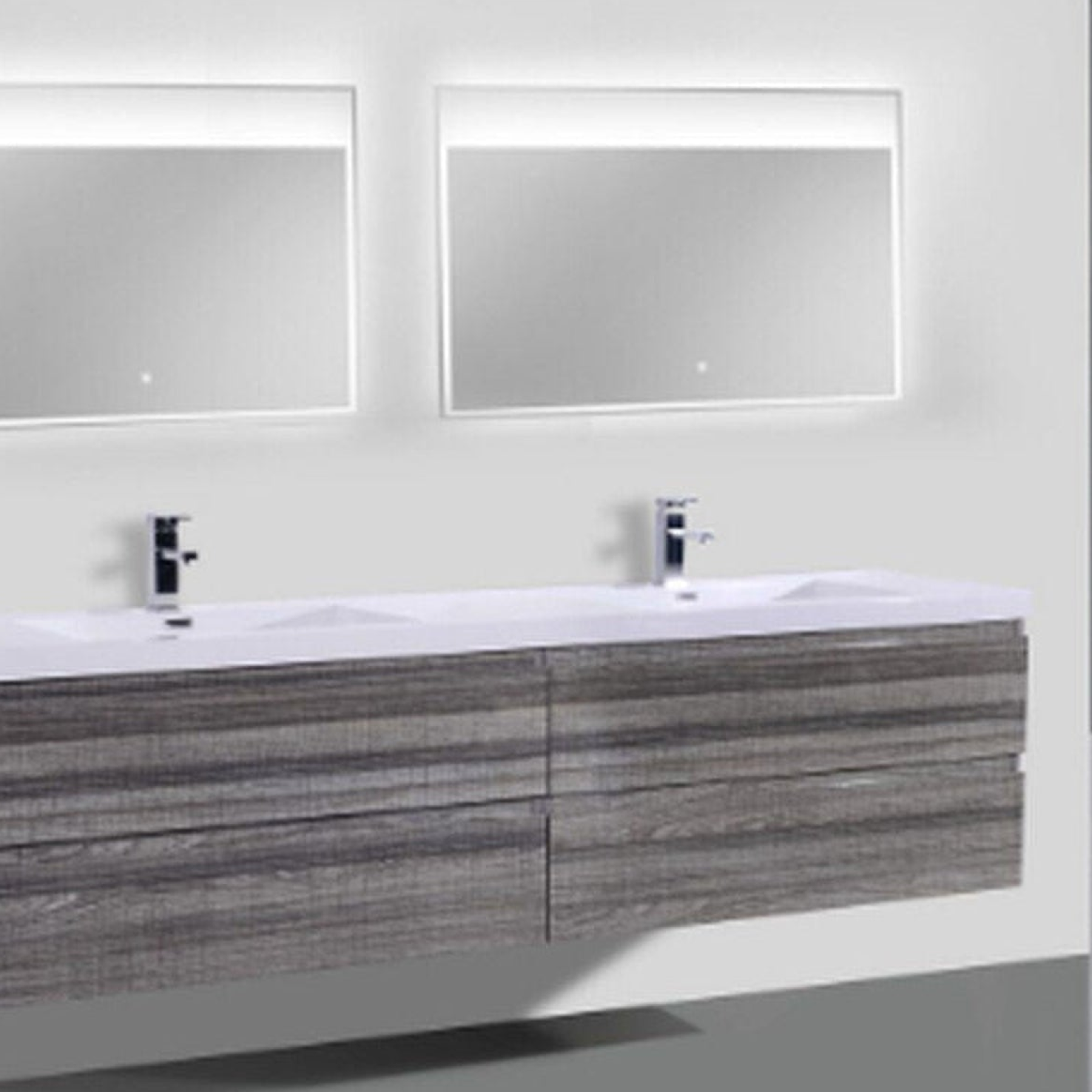 Boho Elegance 72&quot; High Gloss Ash Gray Wall-Mounted Vanity With Double Reinforced White Acrylic Sinks