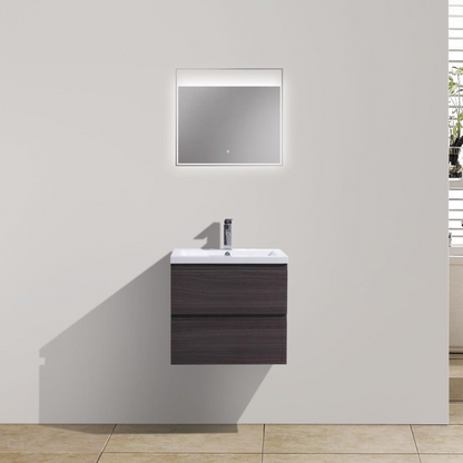 Boho Elegance 24&quot; Dark Gray Oak Wall-Mounted Vanity With Single Reinforced White Acrylic Sink