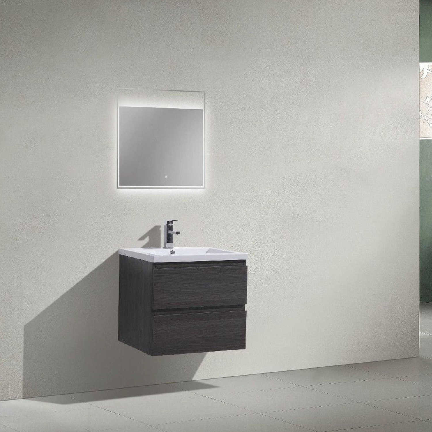 Boho Elegance 24&quot; Dark Gray Oak Wall-Mounted Vanity With Single Reinforced White Acrylic Sink