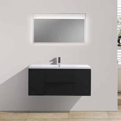 Boho Elegance 48&quot; Rich Black Wall-Mounted Vanity With Single Reinforced White Acrylic Sink