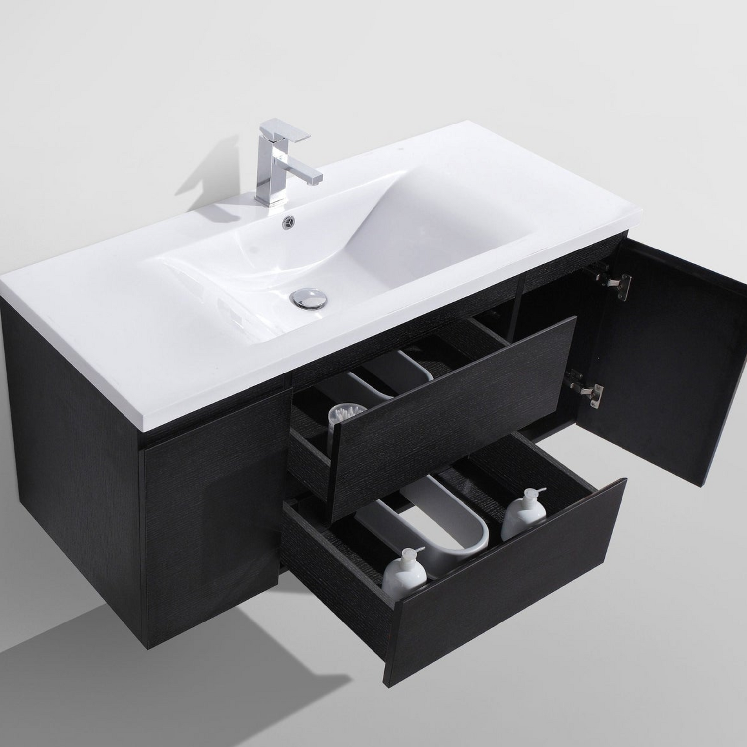 Boho Elegance 48&quot; Rich Black Wall-Mounted Vanity With Single Reinforced White Acrylic Sink