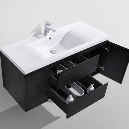 Boho Elegance 48&quot; Rich Black Wall-Mounted Vanity With Single Reinforced White Acrylic Sink