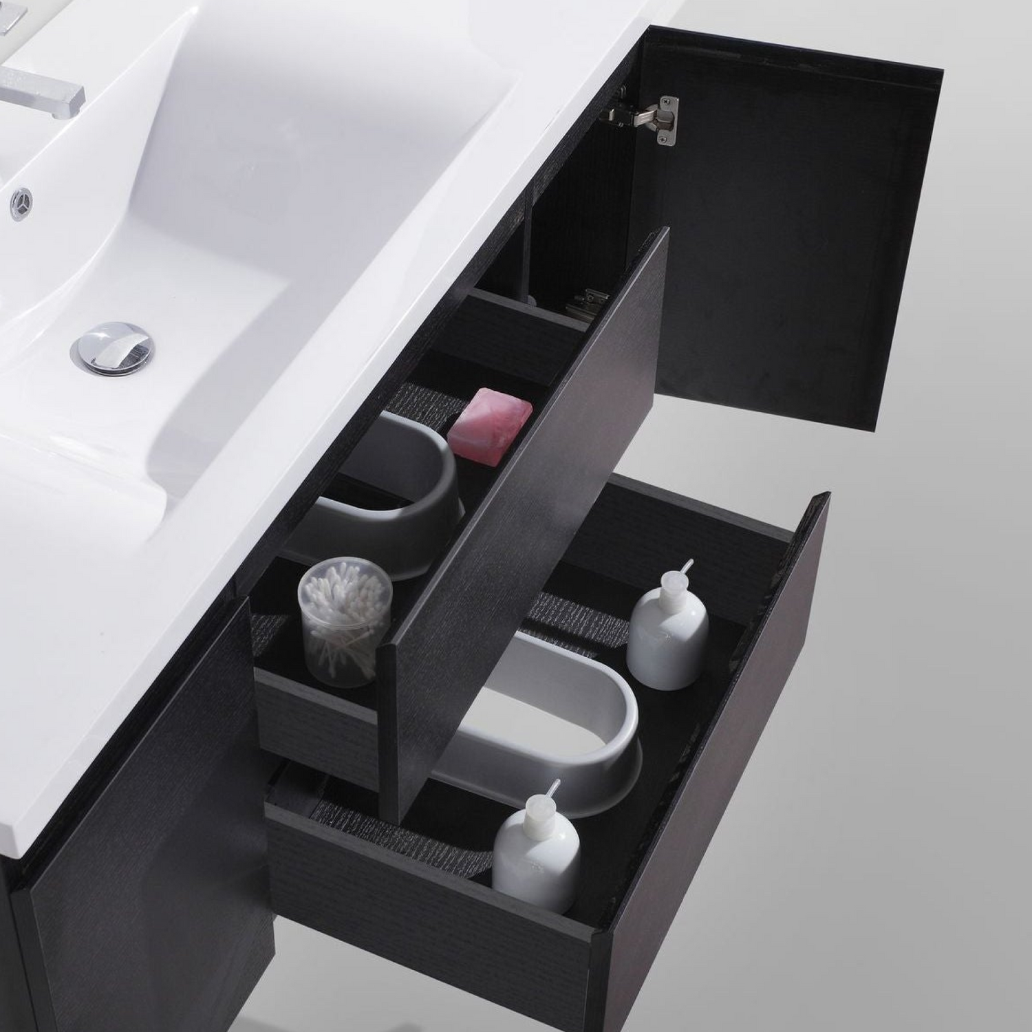 Boho Elegance 48&quot; Rich Black Wall-Mounted Vanity With Single Reinforced White Acrylic Sink