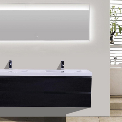 Boho Elegance 72&quot; Rich Black Wall-Mounted Vanity With Double Reinforced White Acrylic Sinks
