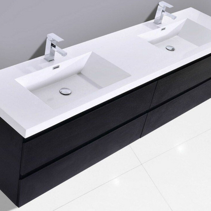 Boho Elegance 72&quot; Rich Black Wall-Mounted Vanity With Double Reinforced White Acrylic Sinks