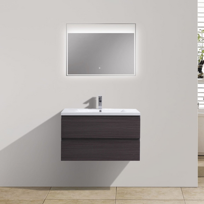 Boho Elegance 36&quot; Dark Gray Oak Wall-Mounted Vanity With Single Reinforced White Acrylic Sink