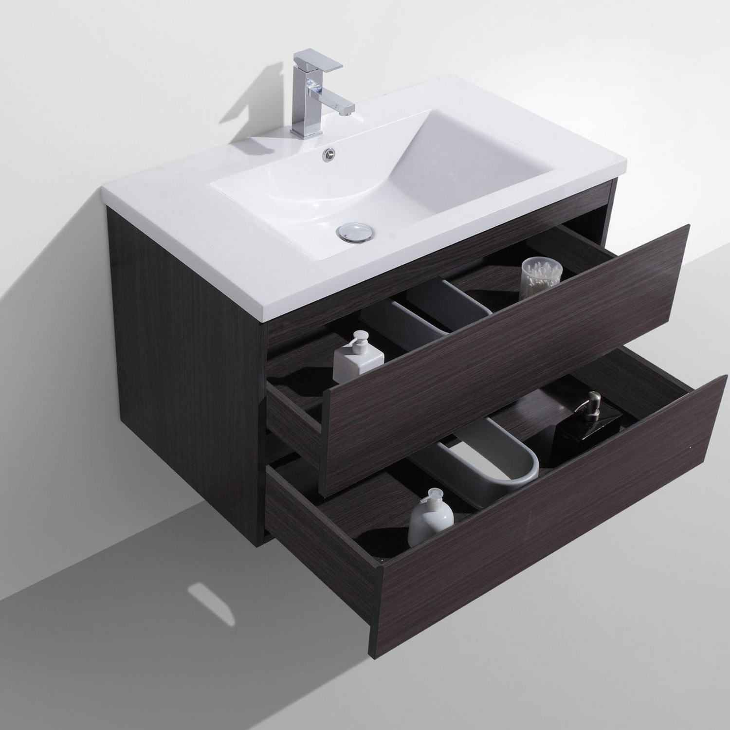 Boho Elegance 36&quot; Dark Gray Oak Wall-Mounted Vanity With Single Reinforced White Acrylic Sink