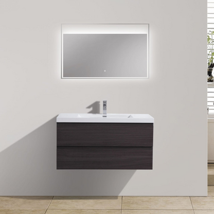 Boho Elegance 42&quot; Dark Gray Oak Wall-Mounted Vanity With Single Reinforced White Acrylic Sink
