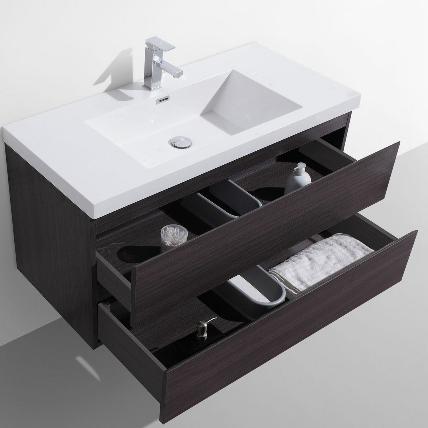 Boho Elegance 42&quot; Dark Gray Oak Wall-Mounted Vanity With Single Reinforced White Acrylic Sink