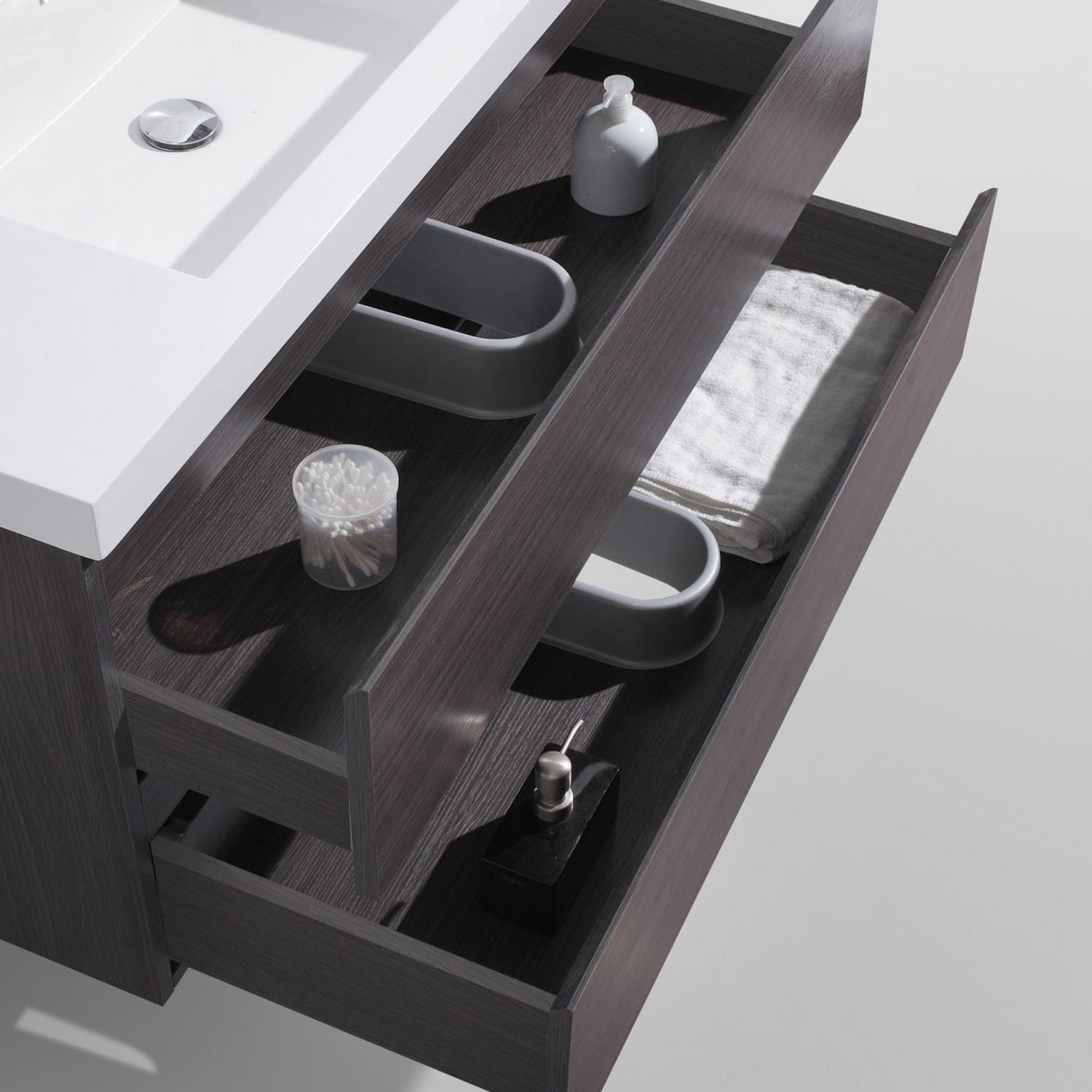 Boho Elegance 42&quot; Dark Gray Oak Wall-Mounted Vanity With Single Reinforced White Acrylic Sink