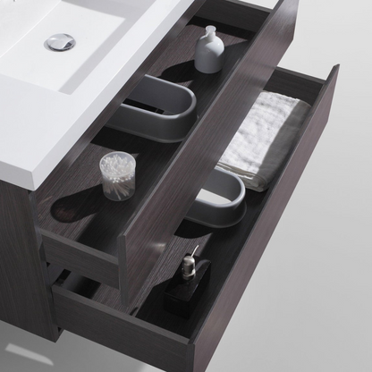 Boho Elegance 42&quot; Dark Gray Oak Wall-Mounted Vanity With Single Reinforced White Acrylic Sink