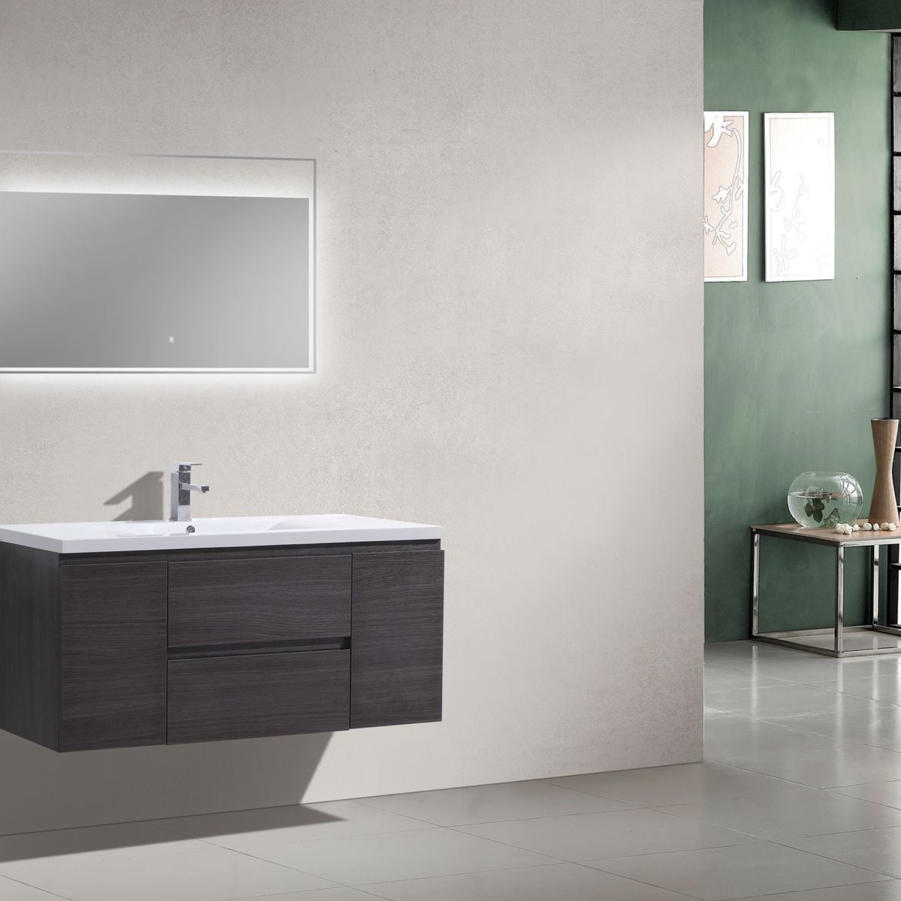 Boho Elegance 48&quot; Dark Gray Oak Wall-Mounted Vanity With Single Reinforced White Acrylic Sink
