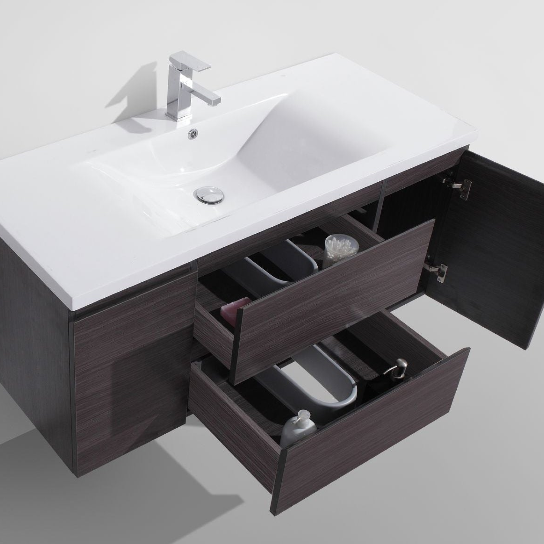 Boho Elegance 48&quot; Dark Gray Oak Wall-Mounted Vanity With Single Reinforced White Acrylic Sink