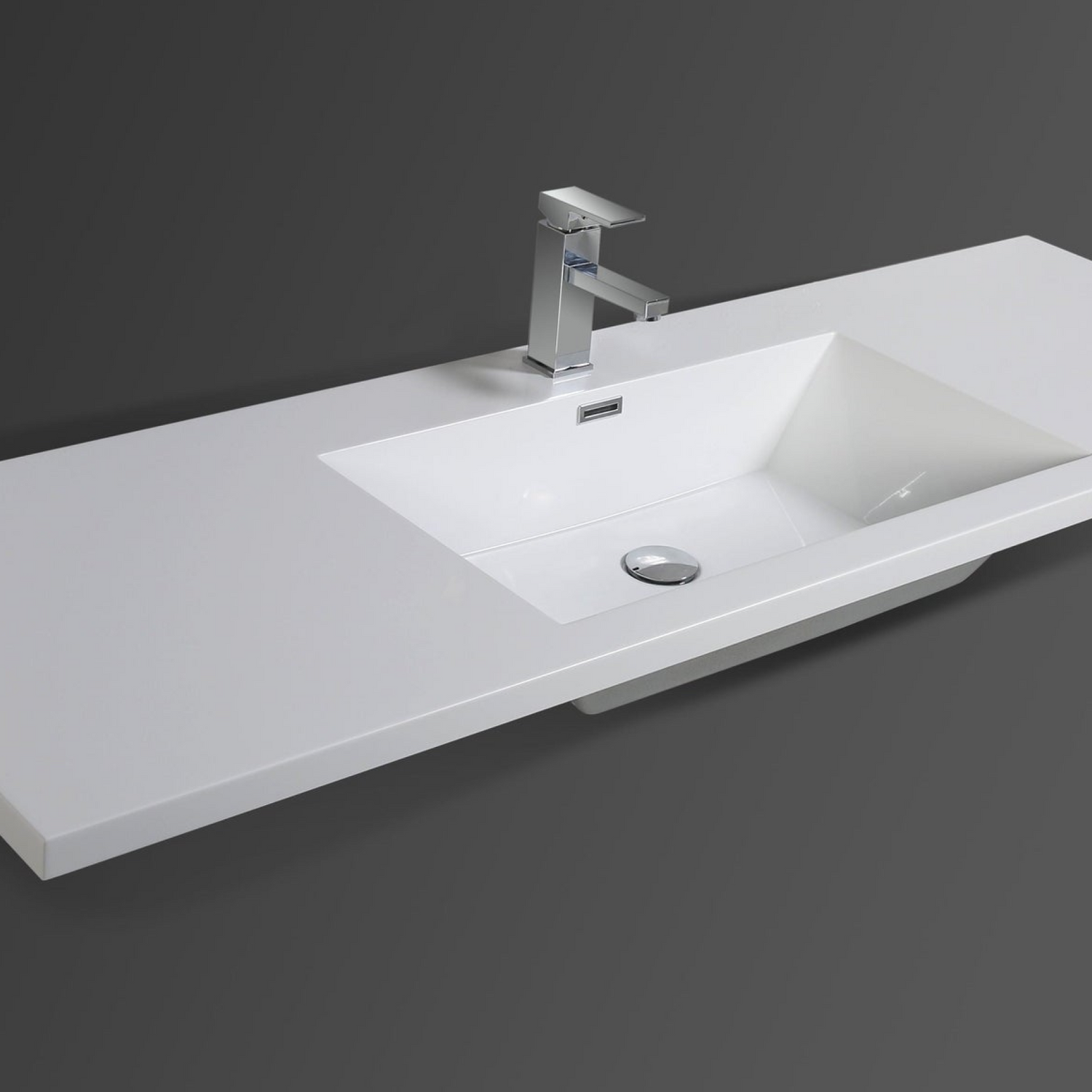 Boho Elegance 60&quot; Dark Gray Oak Wall-Mounted Vanity With Single Reinforced White Acrylic Sink