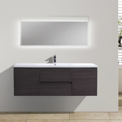 Boho Elegance 60&quot; Dark Gray Oak Wall-Mounted Vanity With Single Reinforced White Acrylic Sink