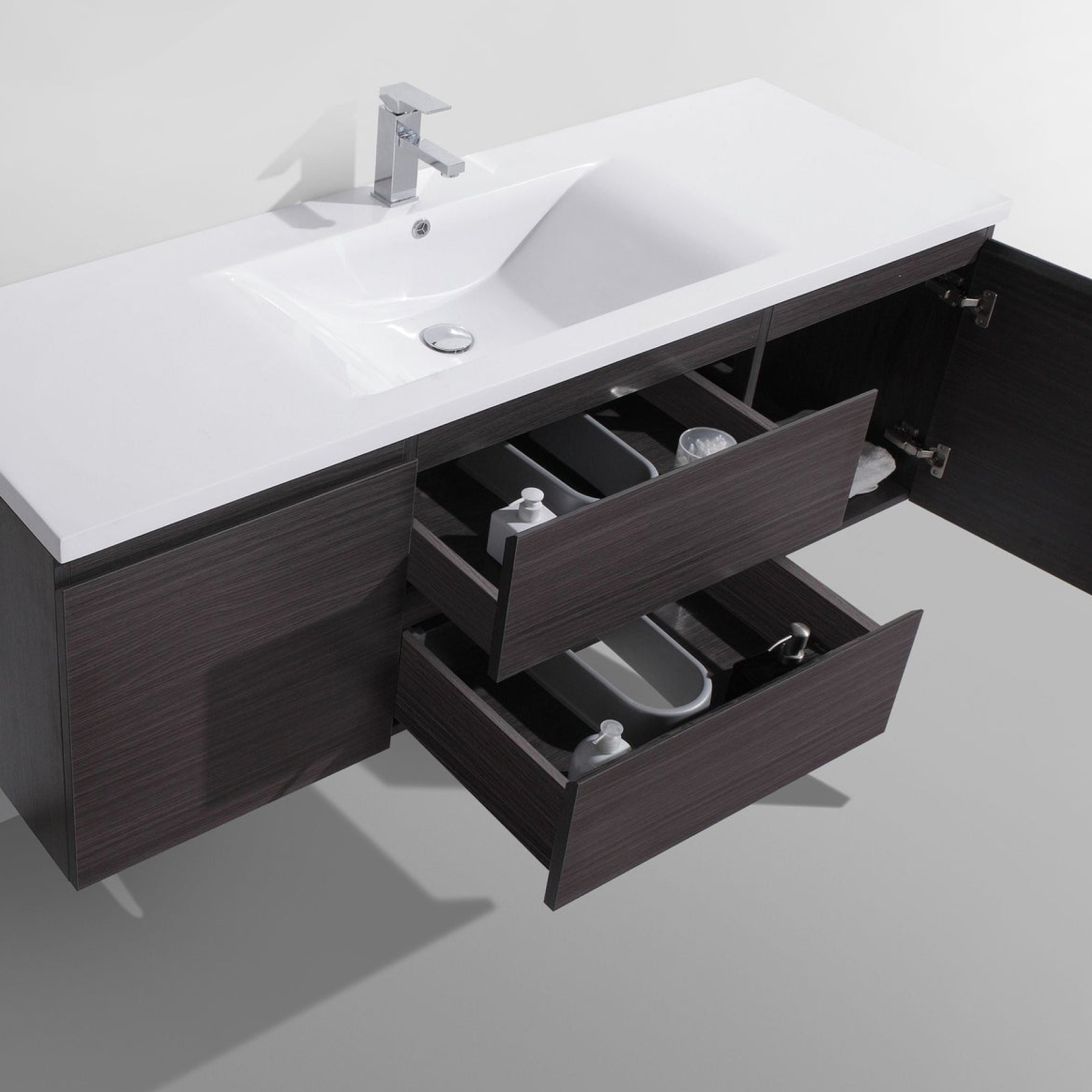 Boho Elegance 60&quot; Dark Gray Oak Wall-Mounted Vanity With Single Reinforced White Acrylic Sink