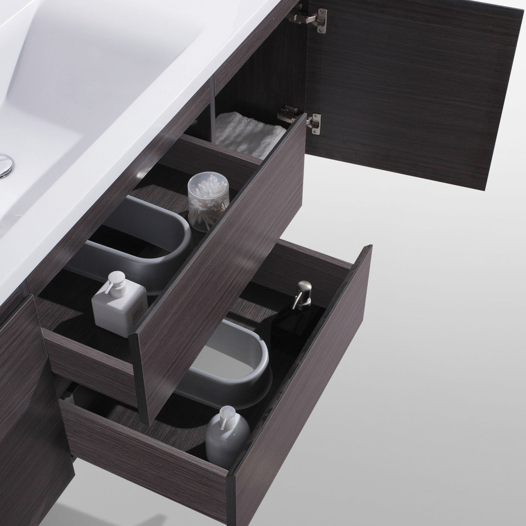 Boho Elegance 60&quot; Dark Gray Oak Wall-Mounted Vanity With Single Reinforced White Acrylic Sink