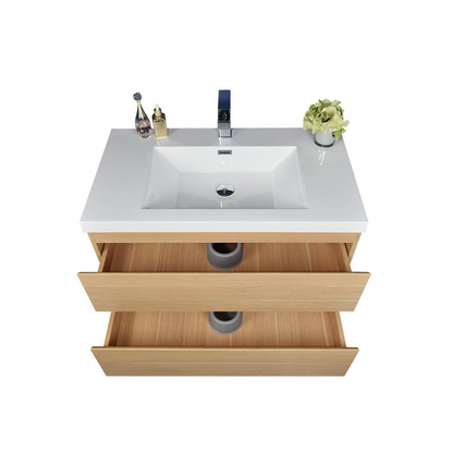 Boho Elegance 36&quot; White Oak Wall-Mounted Vanity With Single Reinforced White Acrylic Sink
