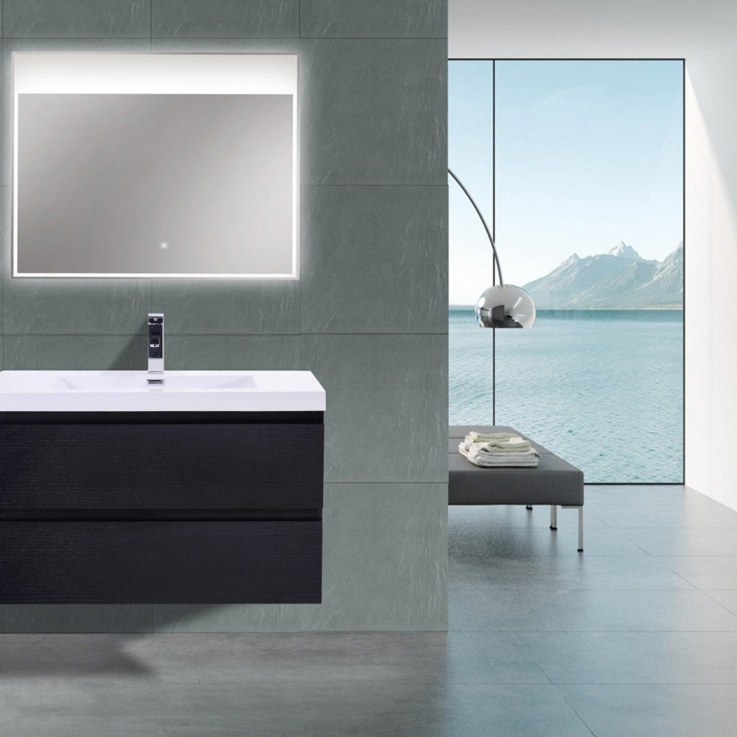 Boho Elegance 36&quot; Rich Black Wall-Mounted Vanity With Single Reinforced White Acrylic Sink