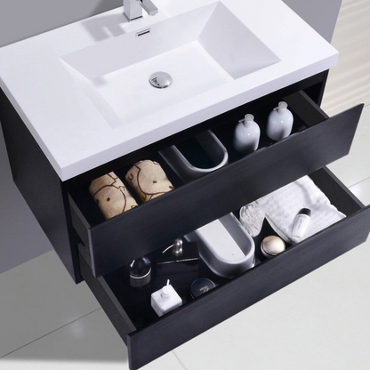 Boho Elegance 36&quot; Rich Black Wall-Mounted Vanity With Single Reinforced White Acrylic Sink