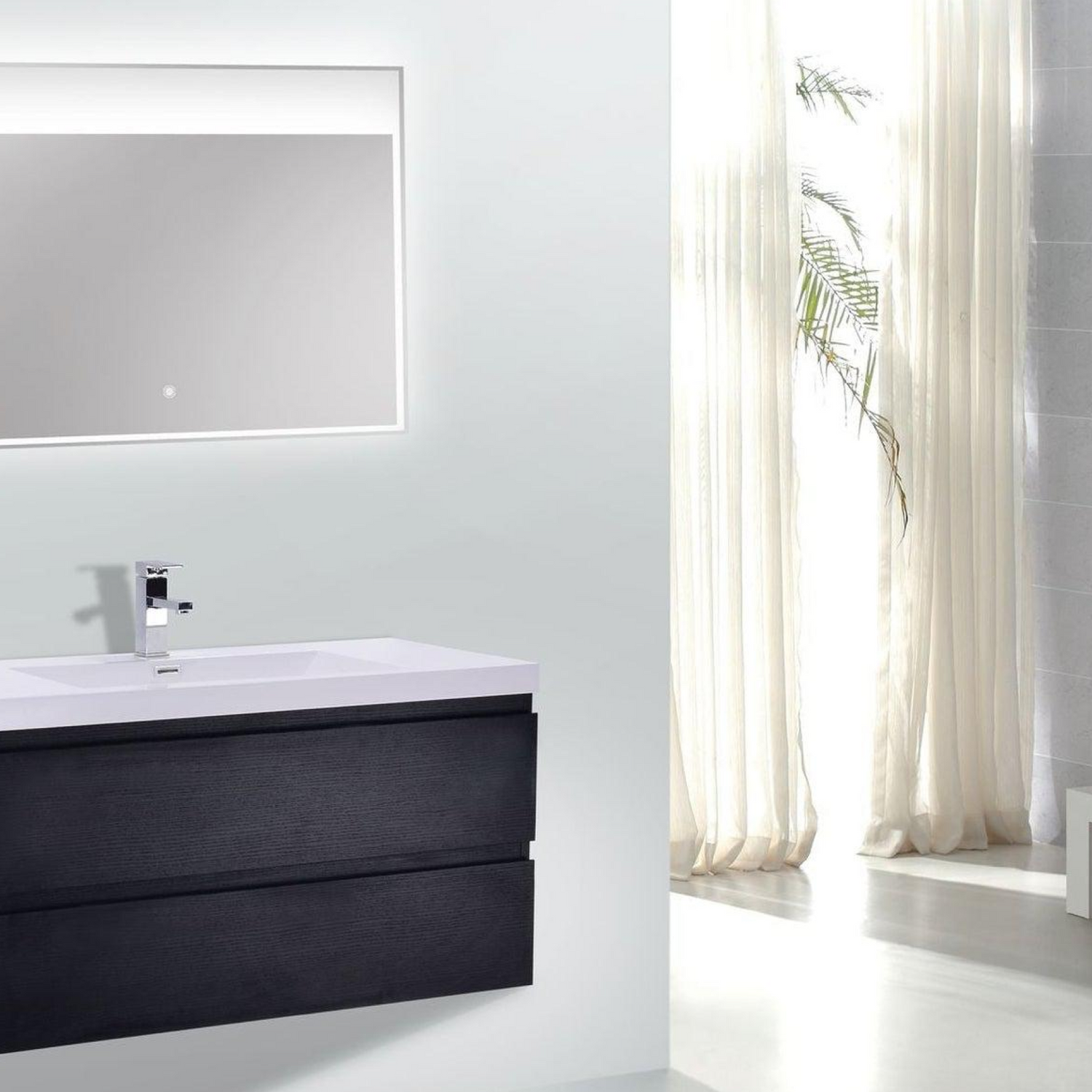 Boho Elegance 42&quot; Rich Black Wall-Mounted Vanity With Single Reinforced White Acrylic Sink