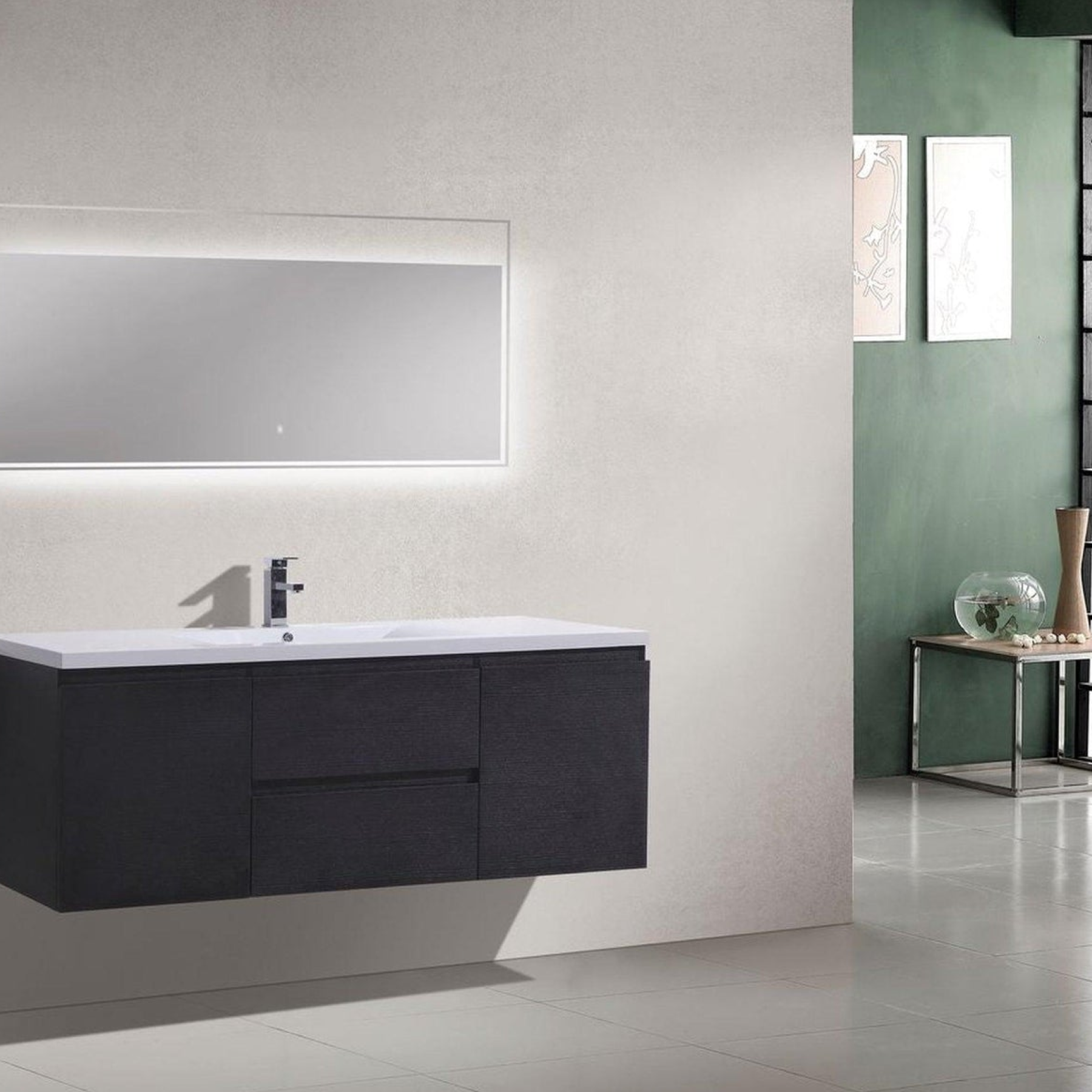 Boho Elegance 60&quot; Rich Black Wall-Mounted Vanity With Single Reinforced White Acrylic Sink