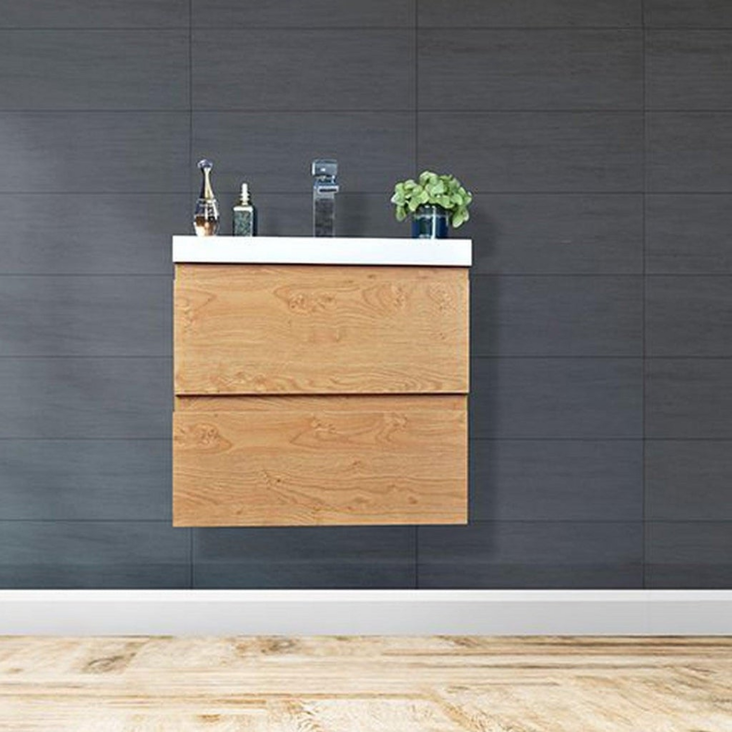 Boho Elegance 24&quot; New England Oak Wall-Mounted Vanity With Single Reinforced White Acrylic Sink