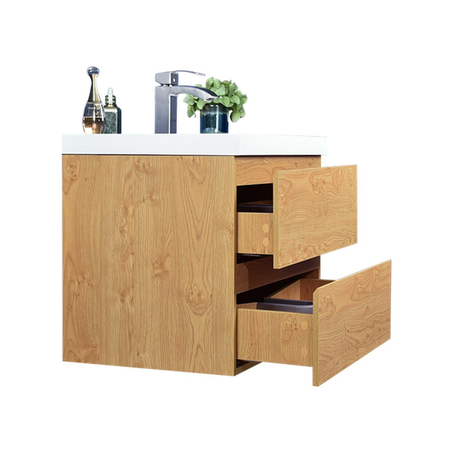 Boho Elegance 24&quot; New England Oak Wall-Mounted Vanity With Single Reinforced White Acrylic Sink
