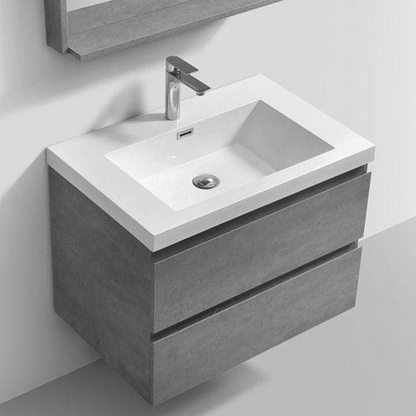Boho Elegance 30&quot; Cement Gray Wall-Mounted Vanity With Single Reinforced White Acrylic Sink