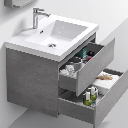 Boho Elegance 30&quot; Cement Gray Wall-Mounted Vanity With Single Reinforced White Acrylic Sink