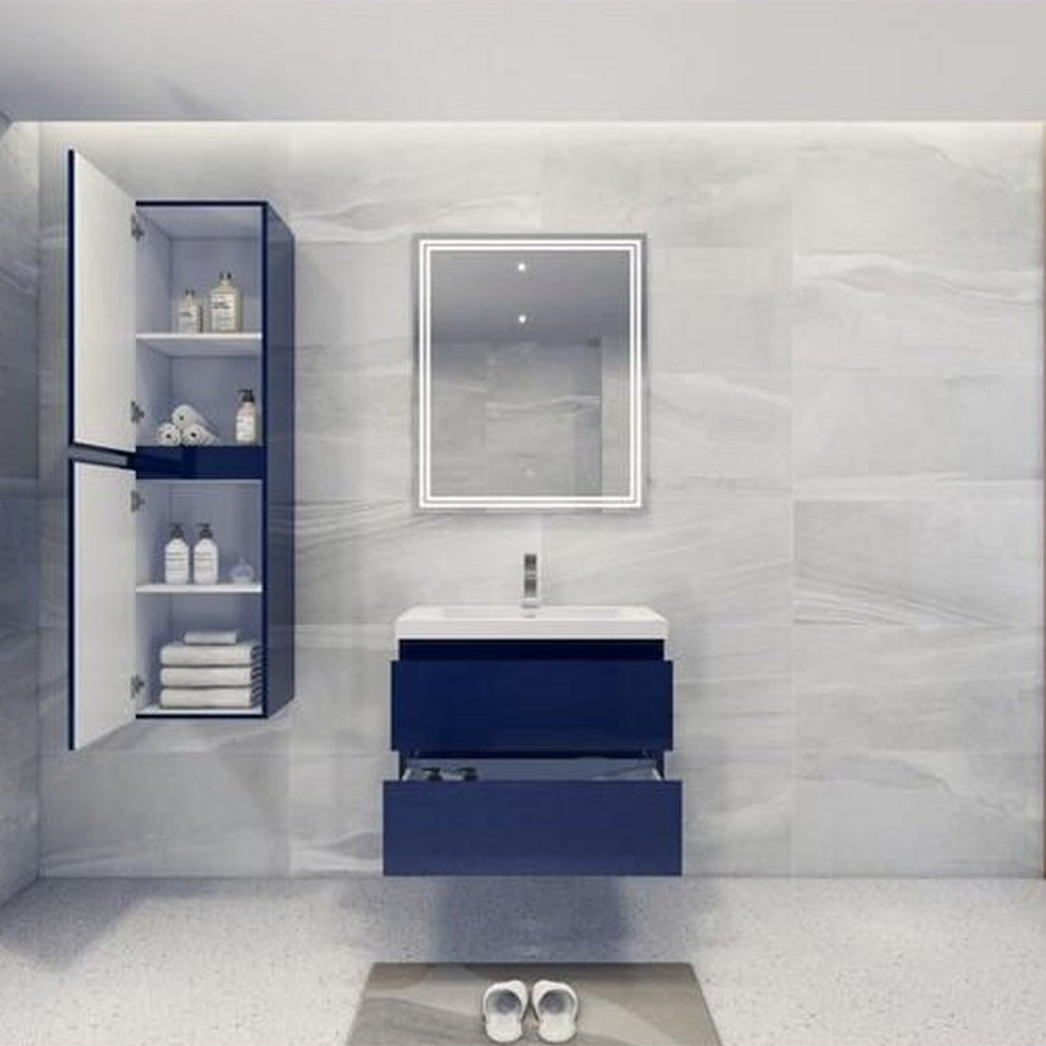 Boho Elegance 30&quot; High Gloss Night Blue Wall-Mounted Vanity With Single Reinforced White Acrylic Sink