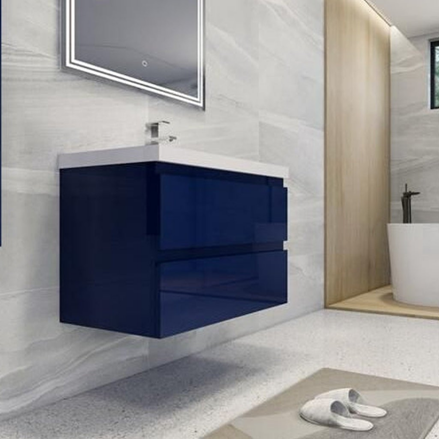 Boho Elegance 30&quot; High Gloss Night Blue Wall-Mounted Vanity With Single Reinforced White Acrylic Sink